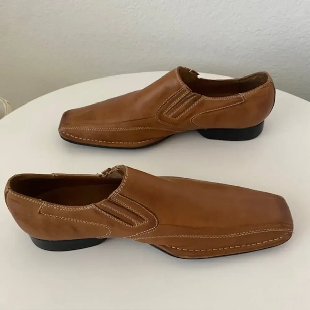 Aldo Loafers Cognac Brown Leather Slip-On Side Stretch Men's 41 (US 8)‎